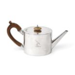 A George III Silver Teapot, by William Plummer, London, 1780, plain oval and with tapering spout,