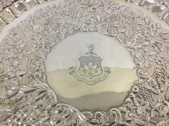 A William IV Irish Silver Salver, by James Moore, Dublin, 1835, shaped circular and on four - Image 3 of 7