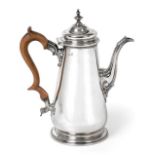 A George II Silver Coffee-Pot, Maker's Mark ?B, London, Probably 1742, tapering and on spreading