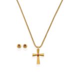 A Ruby Cross Pendant on Chain, by Ilias Lalaounis, the cross inset with a round cabochon ruby