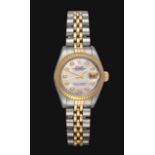 A Lady's Steel and Gold Automatic Calendar Centre Seconds Wristwatch with Diamond Set Dial, signed