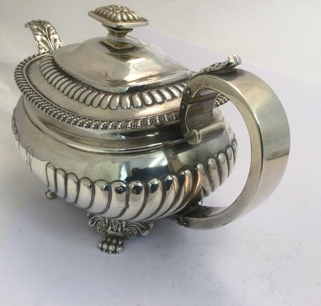 A Three-Piece George III and George IV Silver Tea-Service, The Teapot Maker's Mark Worn, London, - Image 6 of 10