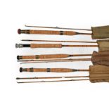A Collection Of Six Various Cane Rods mostly unbranded to include three 9' fly rods, a 7' spinning