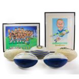 Leeds Rugby League FC Two Signed Prints (i) caricatures of players with multiple autographs (ii)