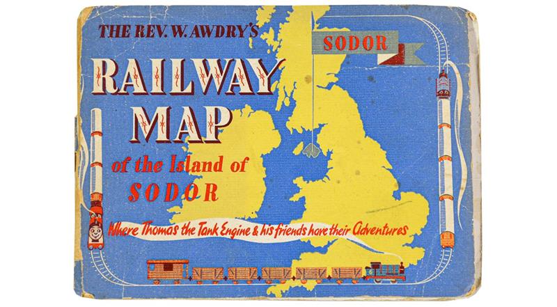 Thomas The Tank Engine Railway Map Of Sodor in card folder, priced 4s 21x11 1/2'', 53x29cm (some