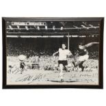 Geoff Hurst Signed Photograph b/w showing Hurst scoring the fourth game v West Germany in the 1966