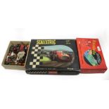 Scalextric Set GP1 with two racing cars (G-F box F-G) an Escalado set and a box of loose plastic