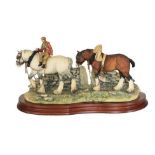 Border Fine Arts 'Coming Home' (Two Heavy Horses), model No. JH9B by Judy Boyt, on wood base. No