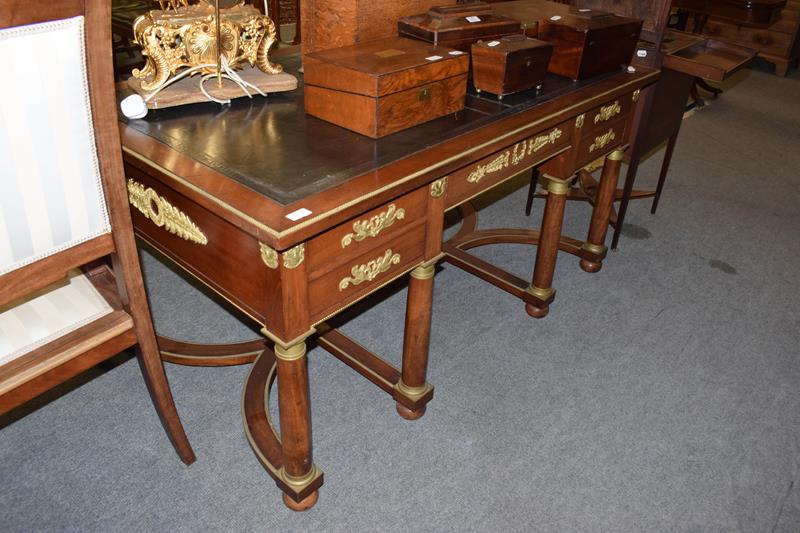 A French Louis XVI Style Mahogany and Gilt Metal Mounted Desk, late 19th/early 20th century, inset - Image 2 of 9