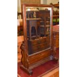 A late 19th century Chinese 'blackwood' table mirror, 49cm by 72cm. Top left corner of frame cracked