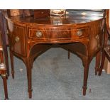 A 19th century string inlaid mahogany demi-lune sideboard, 122cm by 60cm by 93cm