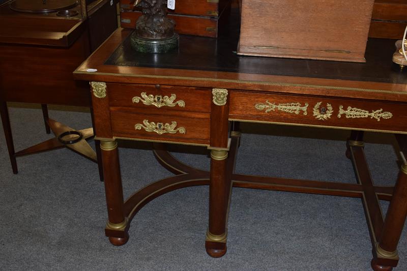 A French Louis XVI Style Mahogany and Gilt Metal Mounted Desk, late 19th/early 20th century, inset - Image 8 of 9