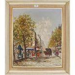 Franchini (20th century) Continental, Edwardian streetview with figure and horse and cart, signed,