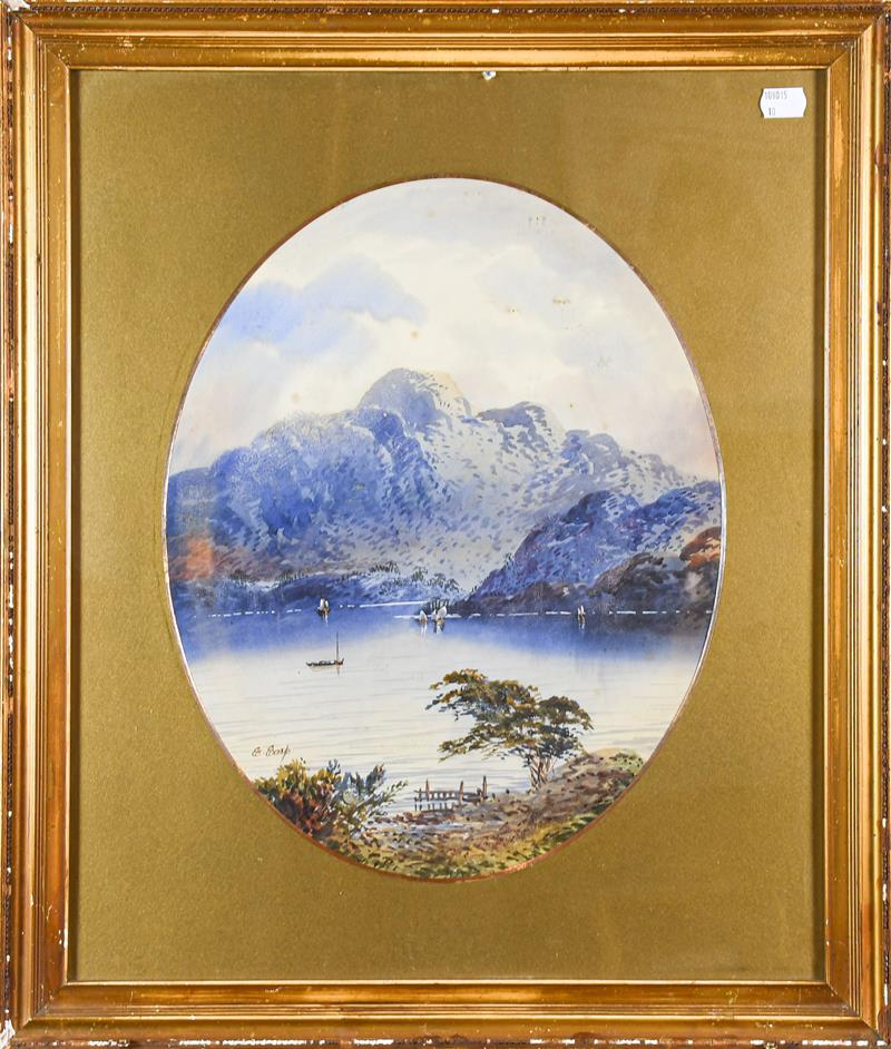 Edwin Earp (1851-1945) Lake scene, signed, oval watercolour, 40cm by 32cm with two works by J. - Image 2 of 6