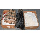 Assorted costume and textiles including two white cotton night dresses, baby gowns and