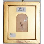 A 19th century watercolour of a boy in arched mount, framed inscribed 'Turner' 7cm by 5cm