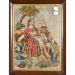 Victorian woolwork picture of an Arabian on horse back in rosewood frame together with another