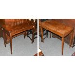 A George III mahogany fold-over tea table with reeded moulding and marquerty inlay, 91cm by 43cm