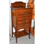 A Victorian mahogany five-drawer music cabinet, 51cm by 37cm by 110cm