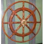 ~A ships wheel with solid brass hub, 122cm diameter