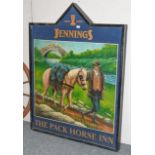 ~ A Jennings Brewery hanging painted pub sign ''The Pack Horse Inn'', 111cm by 147cm