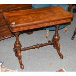 A 19th century mahogany fold-over tea table, 90cm by 45cm by 72cm