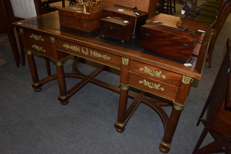 A French Louis XVI Style Mahogany and Gilt Metal Mounted Desk, late 19th/early 20th century, inset - Image 3 of 9