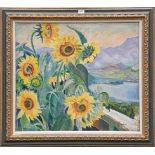 Paula Fischer (1873-1950) ''Italian Landscape with Sunflowers'' signed, inscribed verso, oil on