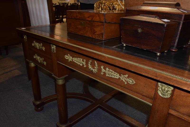 A French Louis XVI Style Mahogany and Gilt Metal Mounted Desk, late 19th/early 20th century, inset - Image 5 of 9