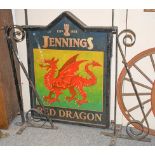 ~ A Jennings Brewery hanging painted pub sign ''Red Dragon'', with a pair of double scrolling