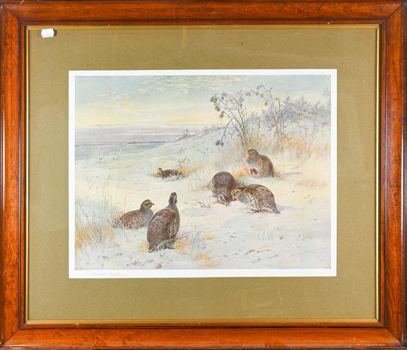 After Archibald Thorburn (1860-1935), Grouse in a winter landscape, signed print 41cm by 54cm - Image 3 of 3