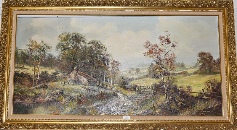 John Corcoran (Contemporary), rural scene with a cottage and figure, signed, oil on canvas, 58cm