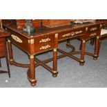 A French Louis XVI Style Mahogany and Gilt Metal Mounted Desk, late 19th/early 20th century, inset