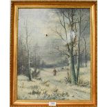 George Cole, 19th/20th century, winter scene, oil on canvas, 49cm by 39cm (a.f.) together with a