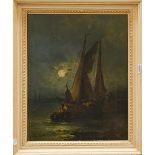 R Griffinger (19th/20th century) Nocturn Harbour, indistinctly signed, oil on board, 50.5cm by 40cm