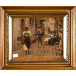 A pair of late 19th century Chrystoleums, Continental street scenes, gilt framed (2)