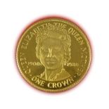 Isle of Man, Gold Proof Crown 1980 'Queen Mother 80th Birthday,' obv. Queen's portrait by Machin,