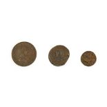 3 x Copper Coins Depicting Elephants consisting of: Ceylon, George III, 1815 two stivers. Obv: