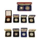 10 x Foreign & Commonwealth Commemorative Silver Proof Coins comprising: Tuvalu 10 dollars 1980 '