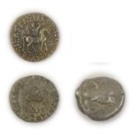 2 x Indo-Scythian Coins comprising: Azes I silver tetradrachm, obv. BASILEOS BASILEON MEGALOU