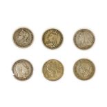 6 x Silver Crowns comprising: George IV 1821 SECUNDO, hairlines & light scratches VG (obv.