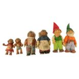 Circa 1950s and Later Composite Steiff Hedgehog Family, 17cm and 11cm; Steiff Gnome Figures Lucki