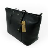 Paul Costello Narberth Black Shoulder Bag, in Milano leather with a black monogrammed lining, zipped