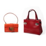 Salvatore Ferragamo Small Red Shoulder Bag, or rectangualr form with faux strap and buckle to the