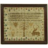 A Small Victorian Adam and Eve Sampler Worked by Ann Barratt, with verse 'Lord give me wisdom to