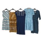 Circa 1950's Day and Cocktail Dresses, comprising a Lesley Joyce blue and white striped sleeveless