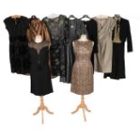 Circa 1950-60s Cocktail and Evening Dresses, comprising a Global bronze, silver and black brocade