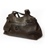 Mulberry Chocolate Darwin Leather Somerset Shoulder Bag, with leather straps to the sides, chrome