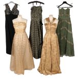 Circa 1950-60s Full Length Evening Dresses, comprising Leman Model London Ltd black silk taffeta