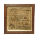Alphabet Sampler Worked by Elizabeth Thorpe, Aged 10 Years, 1850, with alphabet to the top, followed